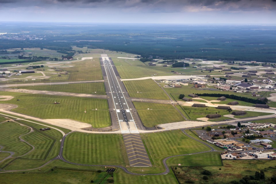 Aerial photograph of Royal Air Force Lakenheath which has been targeted