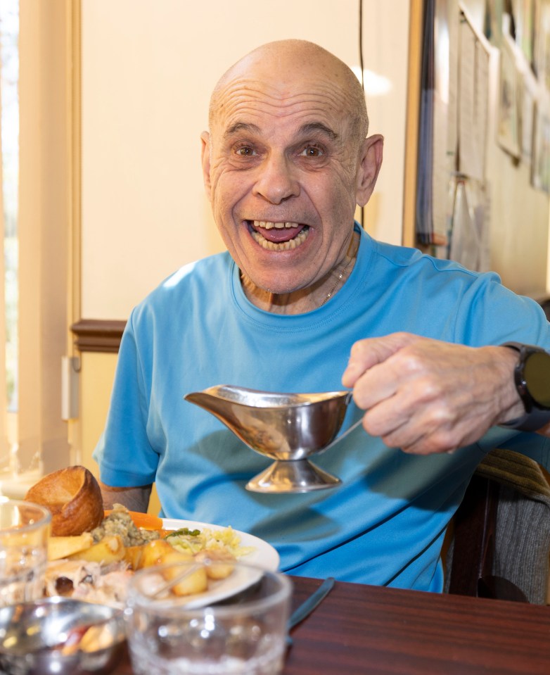 Anthony tucks into his festive meal