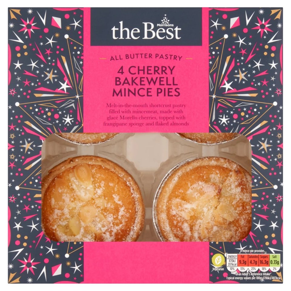 The Best cherry Bakewell mince pies are £2.75 for a pack of four at Morrisons