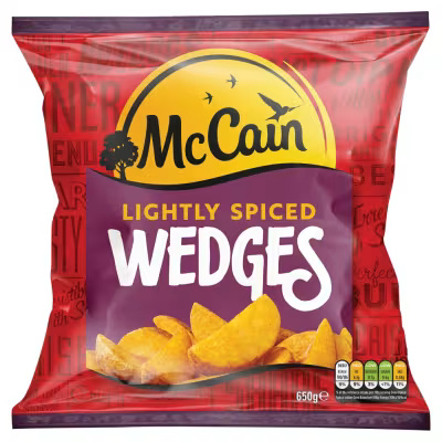 a bag of mccain lightly spiced wedges