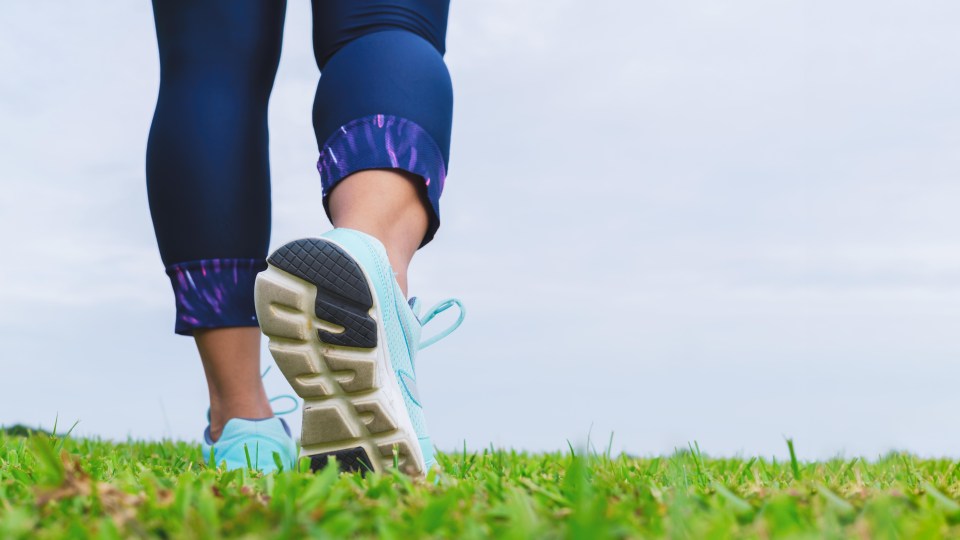 a person wearing a pair of blue nike shoes