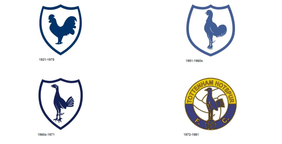 four logos for tottenham hotspur are shown on a white background