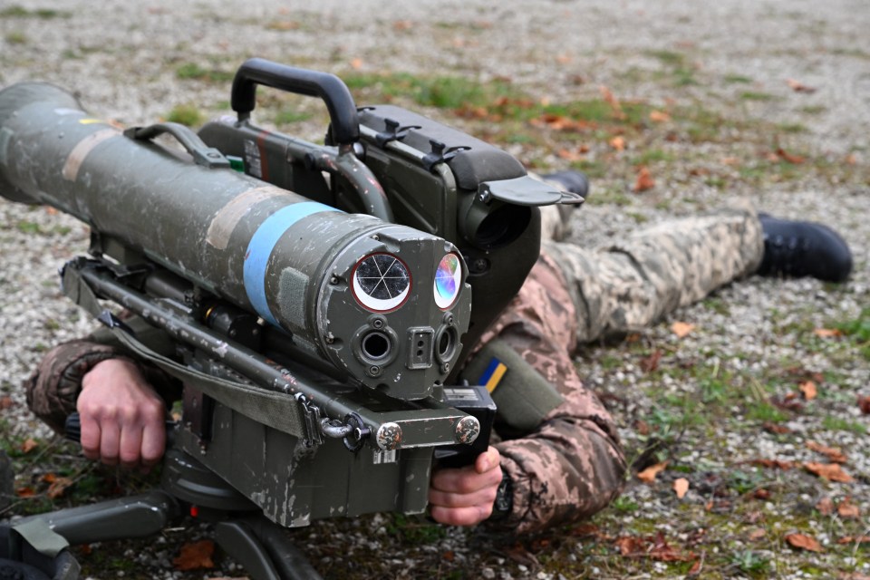 A Ukrainian soldier trains with a MILAN lightweight anti-tank missile during a training exercise