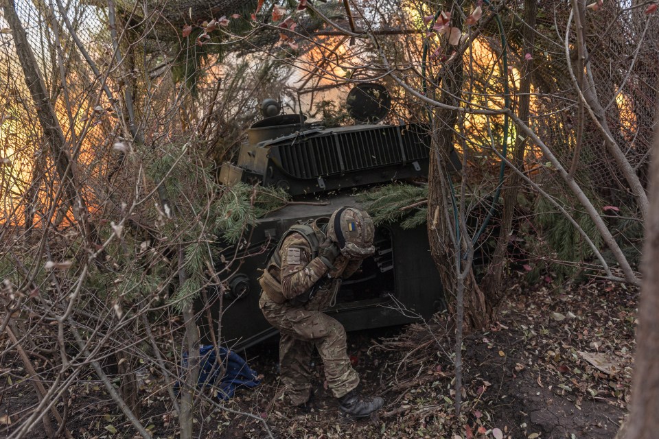 Ukrainian soldiers from the Chervona Kalyna Brigade fire Soviet-era 2S1 artillery in Pokrovsk, Donetsk Oblast in Ukraine