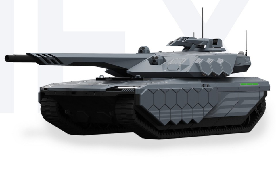 a futuristic tank with a green light on the side