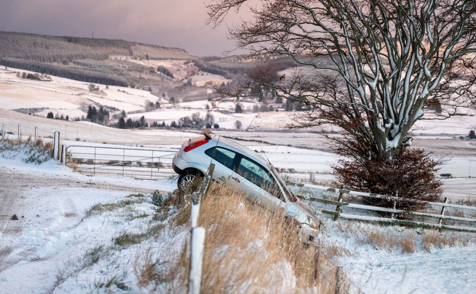 A stranded car in Aberdeenshire this morning