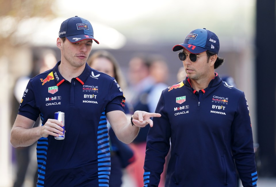 Max Verstappen and Sergio Perez of Red Bull Racing.