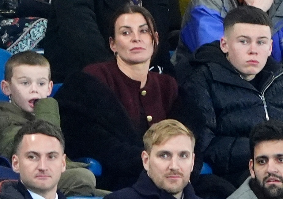 Coleen Rooney was spotted in the stands at Goodison Park