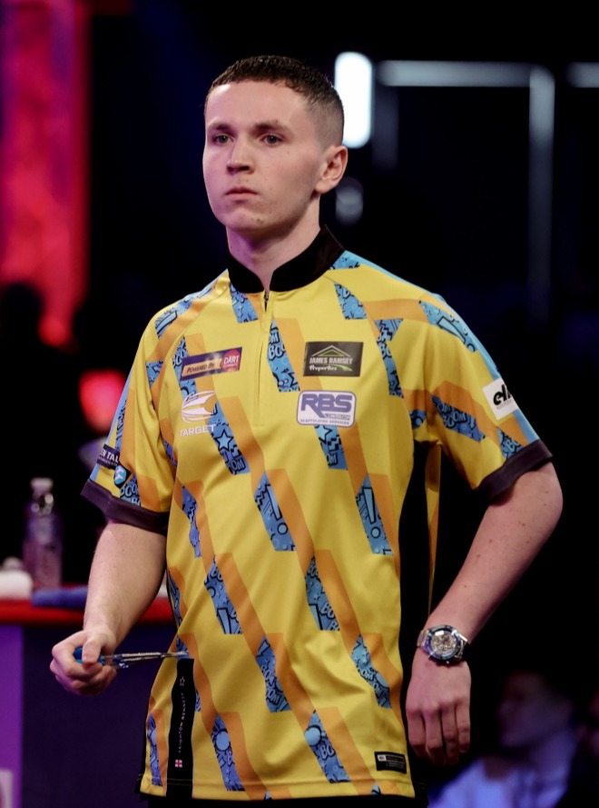 Mandatory Credit: Photo by Chris Sargeant/ProSports/REX/Shutterstock (12887364cx) Leighton Bennett during the 2022 World Darts Federation Championship at Lakeside, Frimley Green Darts, 2022 WDF Championship - 08 Apr 2022