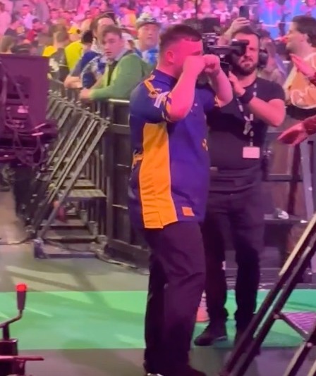 Luke Littler pretended to cry after beating Ian White at the World Darts Championship