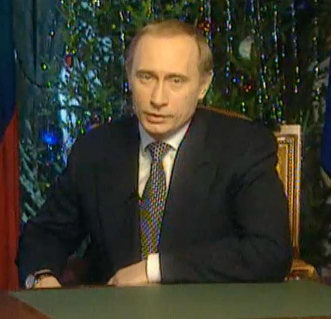 Putin pictured in his first speech as President of Russian on NYE 1999