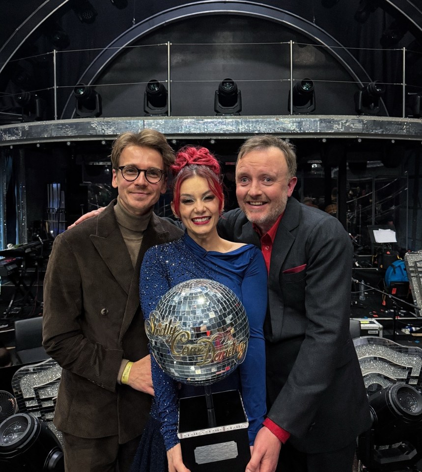 Joe Sugg congratulates Dianne Buswell and Chris McCausland on winning Strictly Come Dancing.