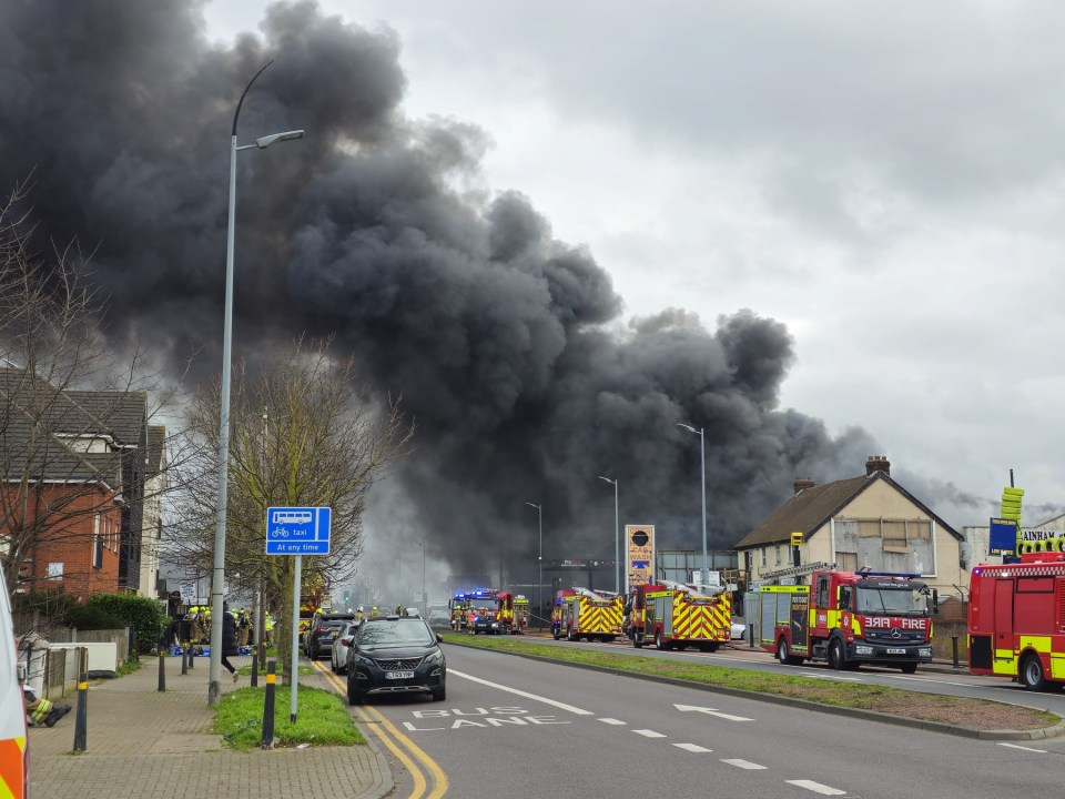 Smoke billowing from the warehouse in Rainham