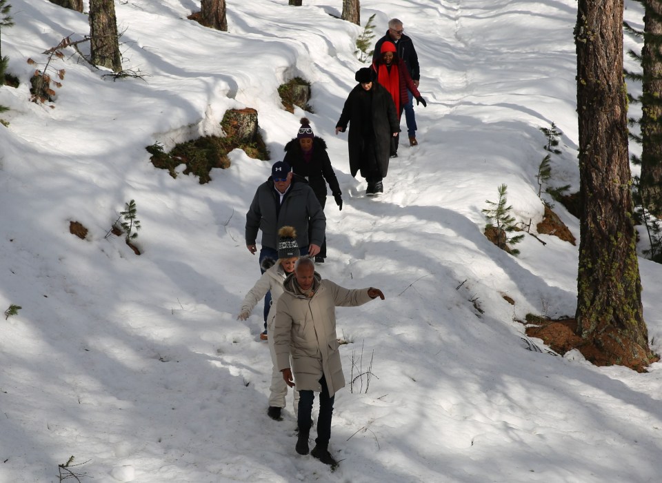 Andrew leads pals down the  slopes where video  was shot