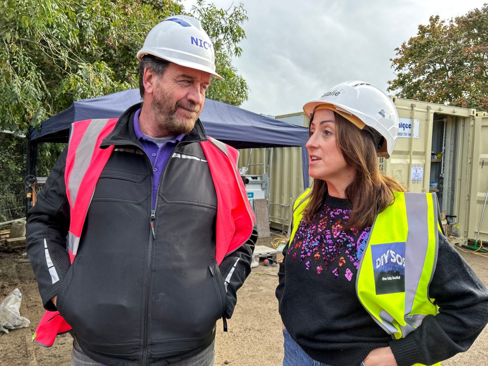 Nick Knowles and Natalie Cassidy on the set of DIY SOS.