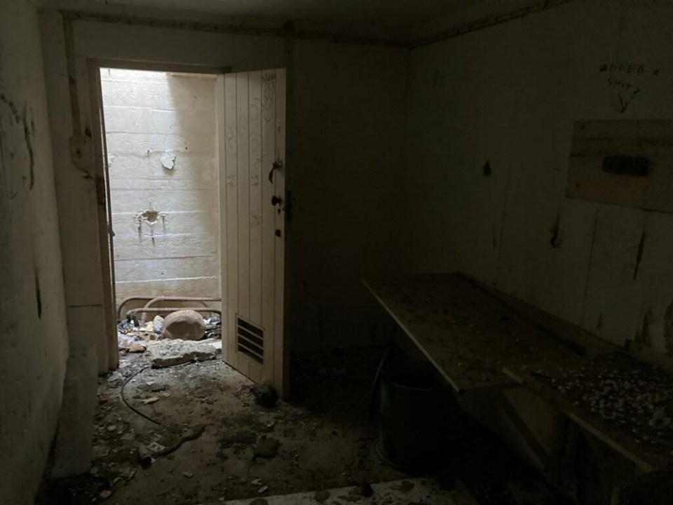 The crumbling interior inside the bunker