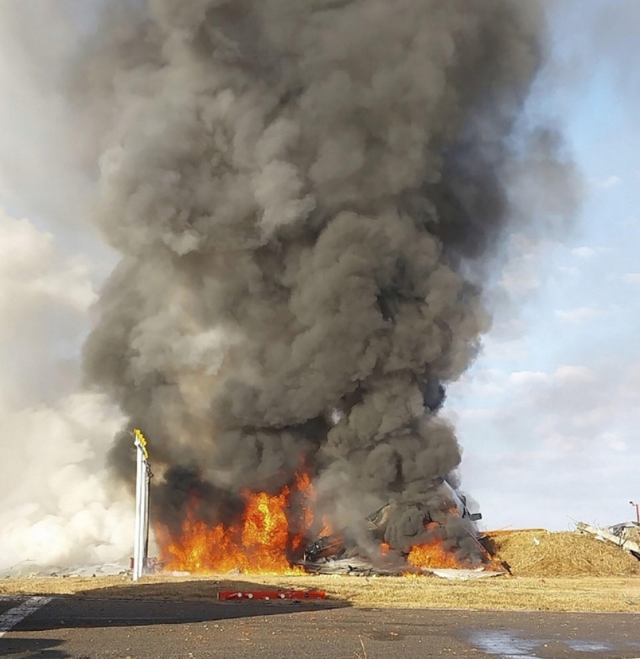 The plane exploded into a fireball after it collided into a concrete wall after a heroic emergency landing