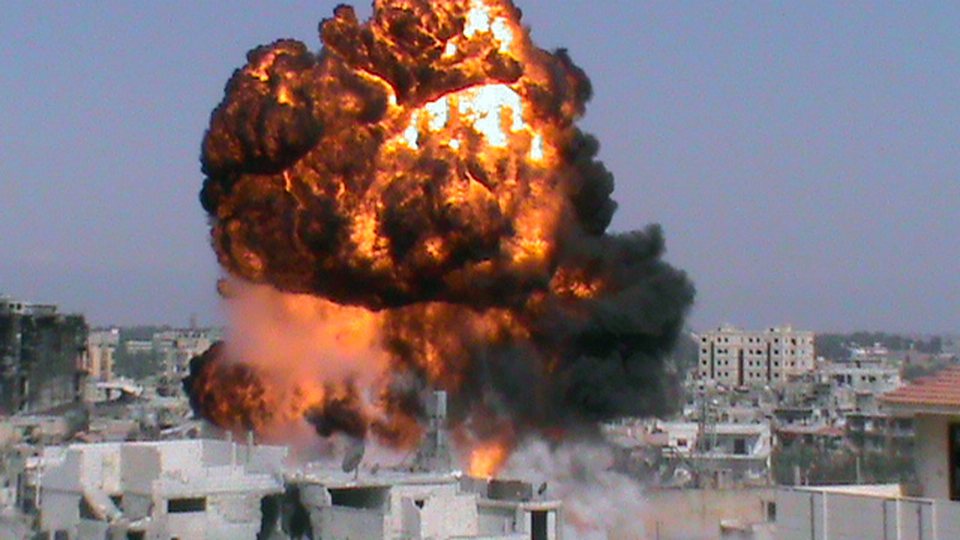 Smoke rising from the site of bomb explosion in Damascus, Syria, in 2012