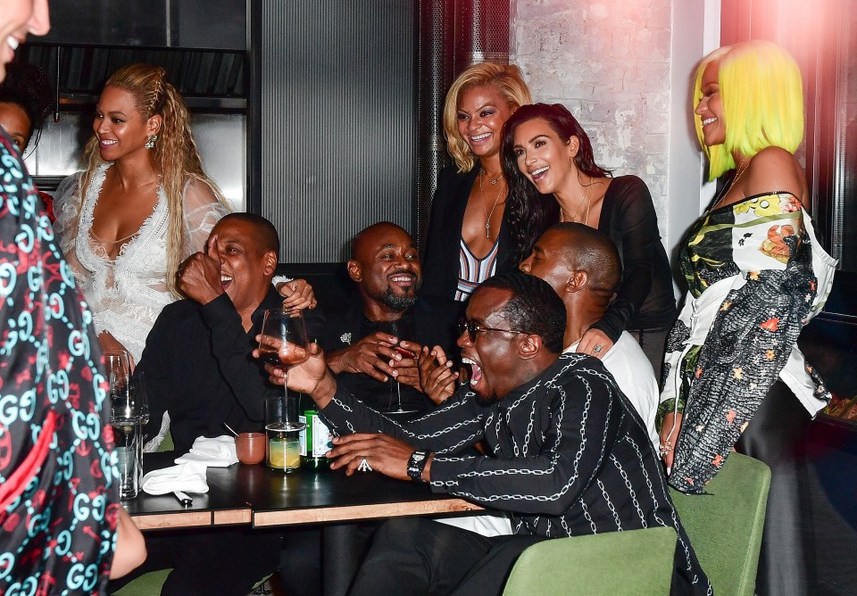 Beyoncé, Jay-Z, Kanye West, Kim Kardashian, Sean ‘Diddy’ Combs and Cassie celebrate their MTV Video Music Awards at an after party in 2016