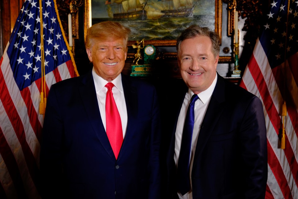 Donald Trump, seen here in 2022 with Piers Morgan, rang The Sun columnist to praise his appearance on TV