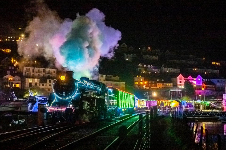 The Christmas Train of Lights on the Dartmouth Steam Railway, which runs from Kingswear to Paignton