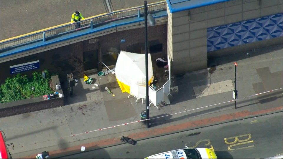 An aerial view of the scene of the stabbing in Croydon last year