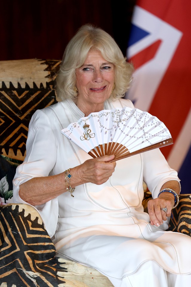 Camilla cries with laughter during an official Royal ‘Ava ceremonial’ welcome at the National University of Samoa in October