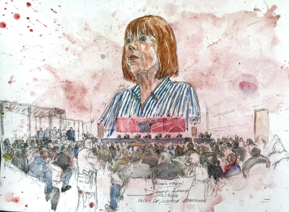 A court sketch of Gisèle Pelicot during sentencing for the mass rape trial