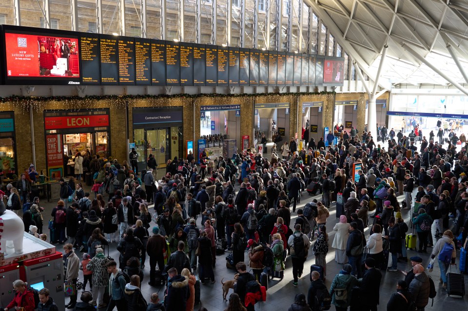 Crowded King's Cross Station during the Christmas travel rush.