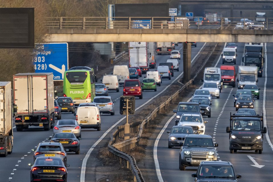 Traffic building up on the M11 near Cambridge this morning