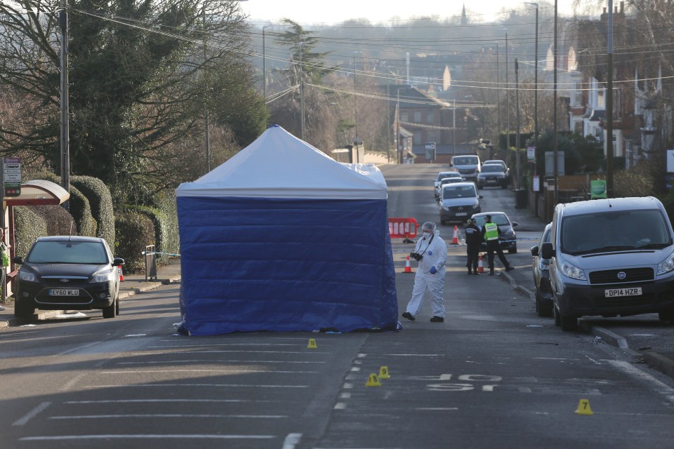 Police remain at the scene after the horror