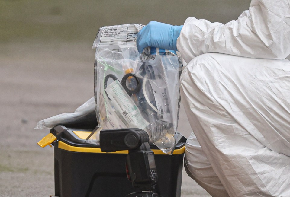 Bags of evidence being collected