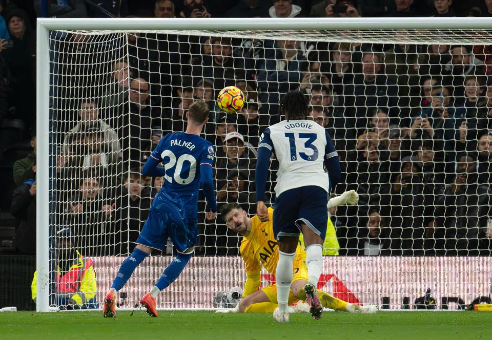 Palmer notched two penalties at Spurs, including this Panenka effort