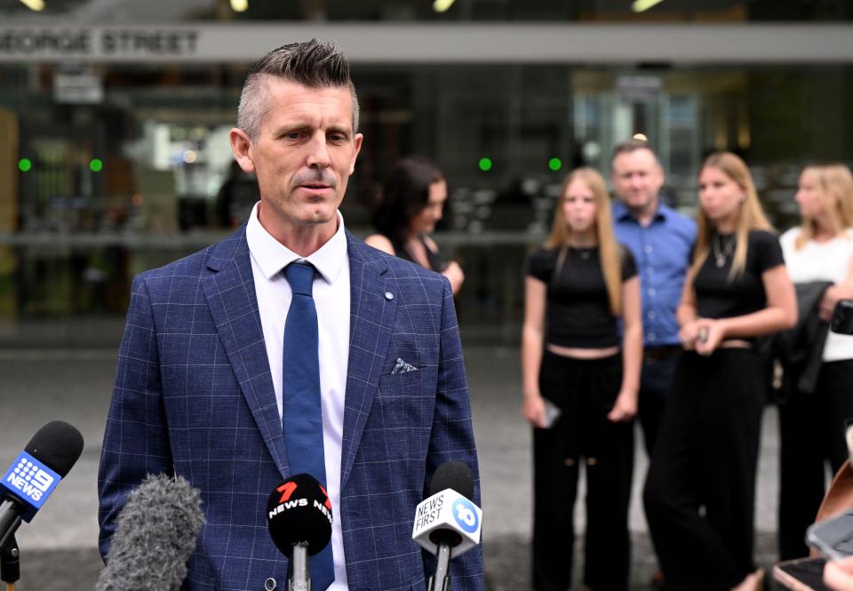 Lee Lovell talking to the media outside the Supreme Court of Queensland in Brisbane in May this year