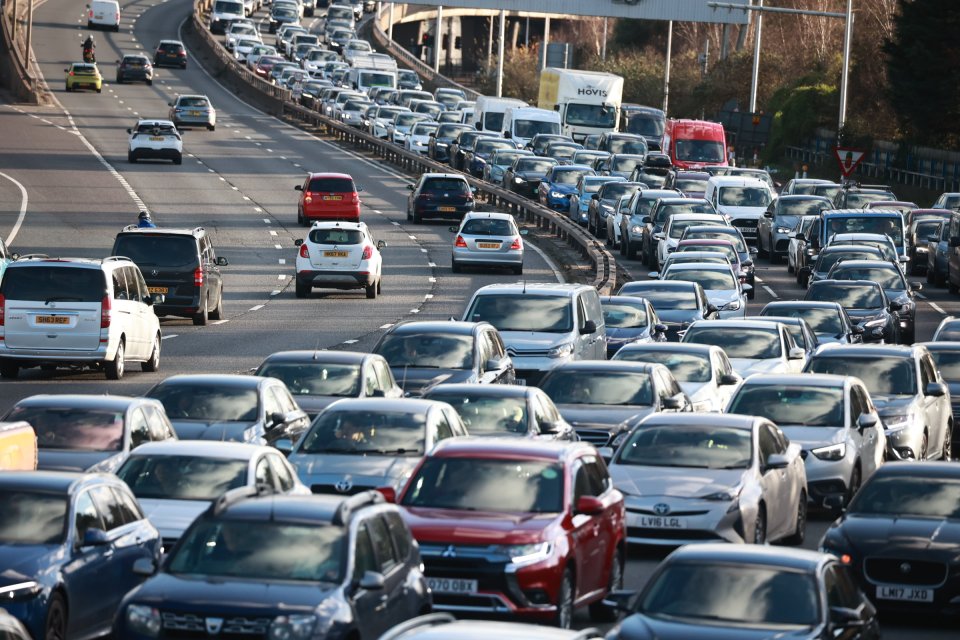 A large number of cars are stuck in traffic on the A102 towards northern approach in Greenwich