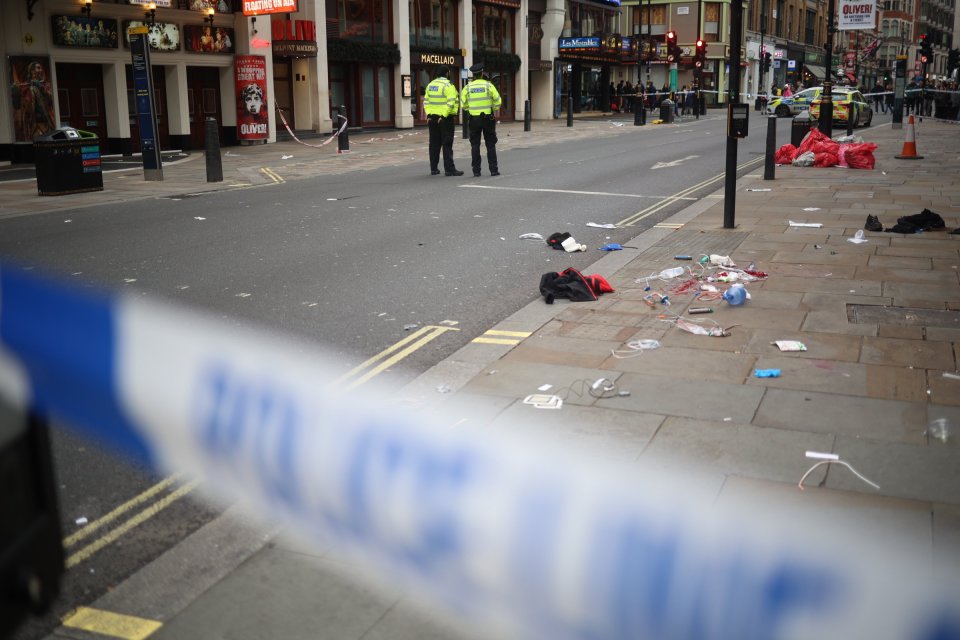 Cops were spotted guarding a cordon on Shaftesbury Avenue in central London after a car rammed into crowd outside nightclub