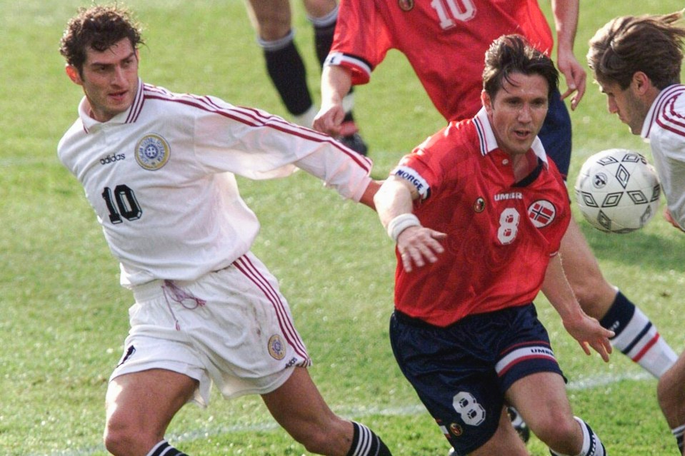 Mikheil Kavelashvili, a Georgian footballer, during a Euro 2000 qualifier.