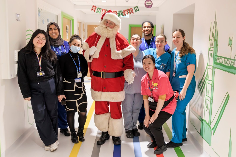 Father Christmas also visited kids at Croydon University Hospital in South London