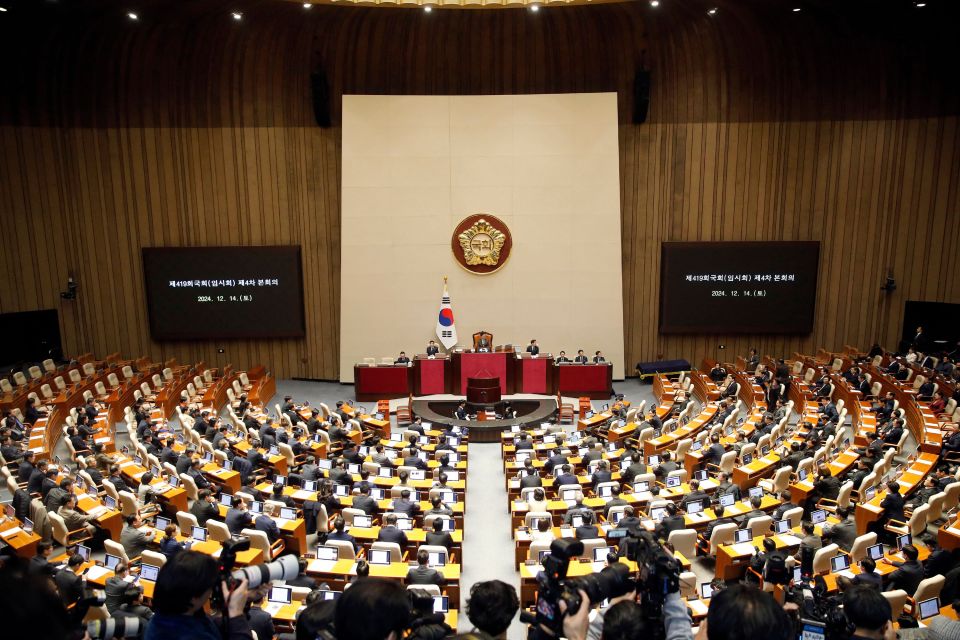 South Korean lawmakers attend a plenary session for the impeachment vote of President Yoon Suk Yeol