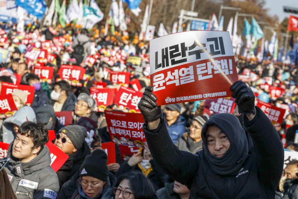 Protesters gathered outside the National Assembly in Seoul