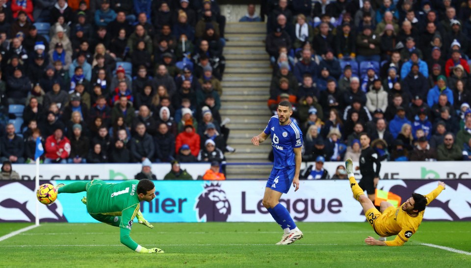 Goncalo Guedes scoring a goal for Wolverhampton Wanderers.