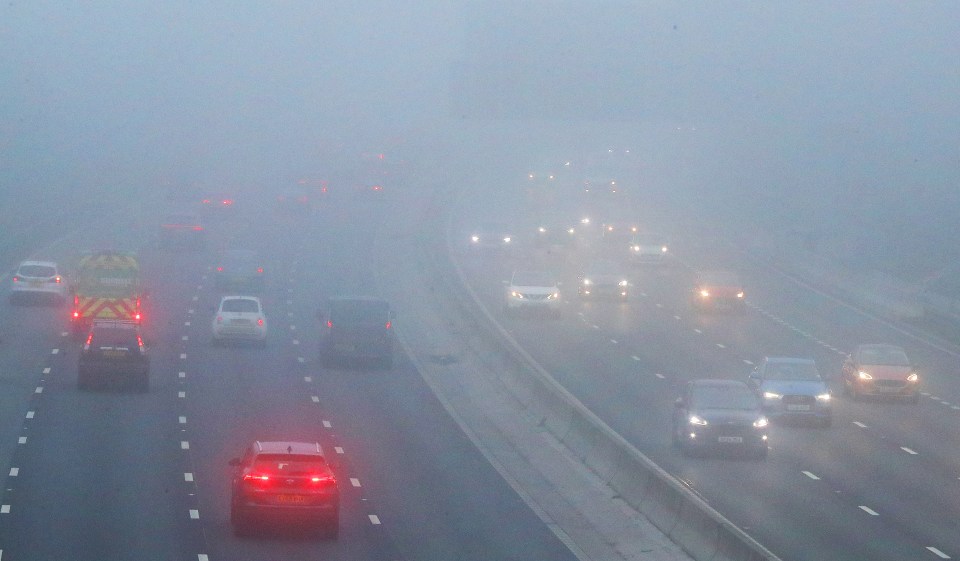 Fog on the M56 near Manchester Airport yesterday