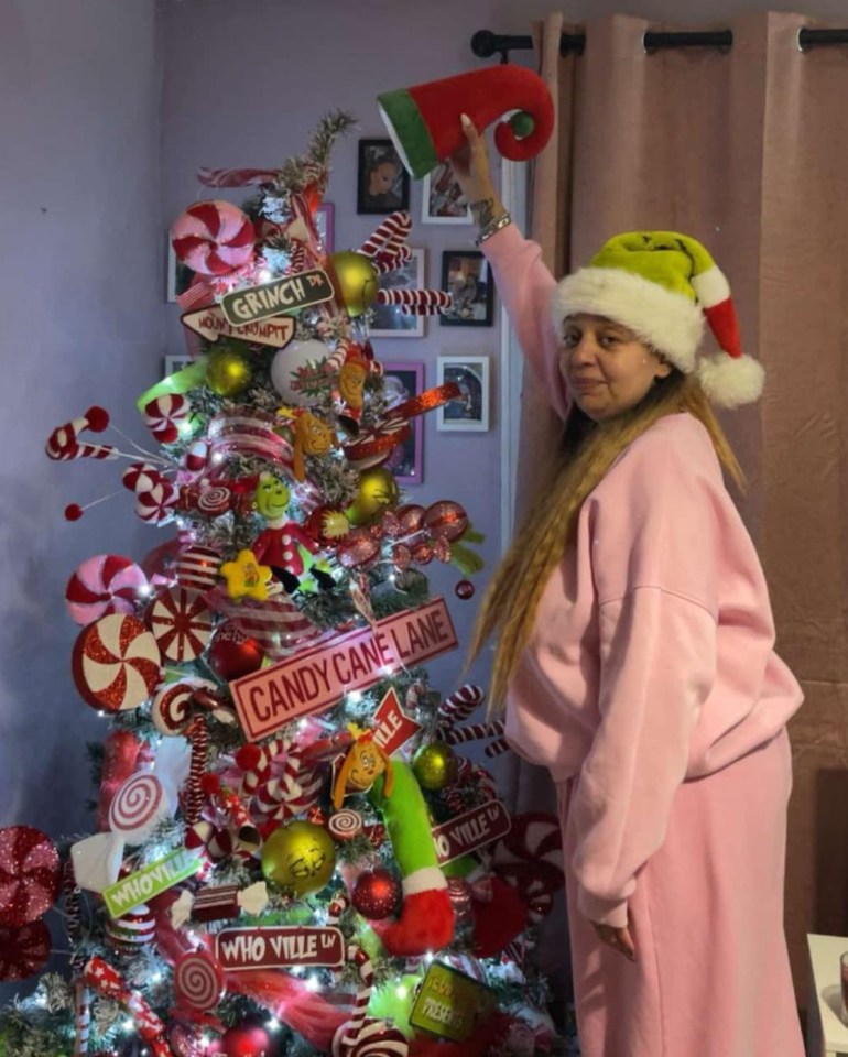 Nat says she is extremely proud of her decorations including the tree which is covered in Grinch themed trimmings