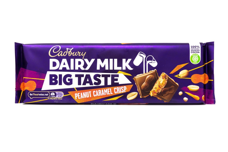 Cadbury Dairy Milk Big Taste Peanut Caramel Crisp chocolate bar.