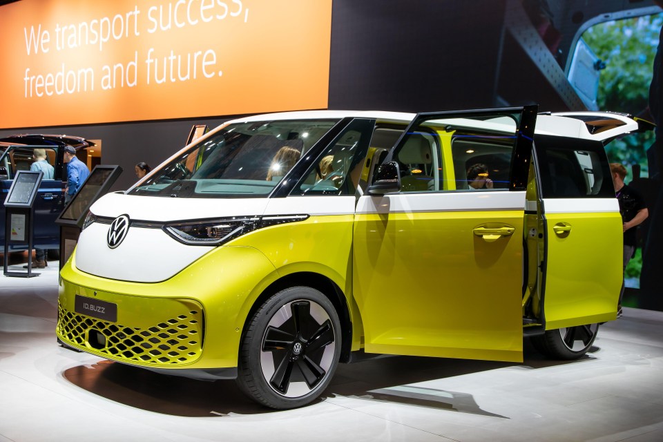 Yellow Volkswagen ID. Buzz electric van.