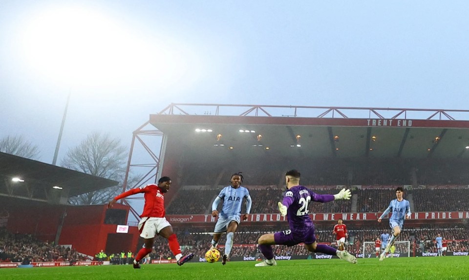 Anthony Elanga scoring a goal for Nottingham Forest.