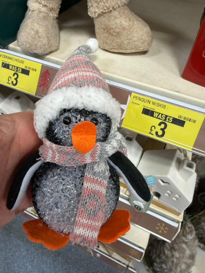 A light-up penguin Christmas decoration, reduced to £3 from £5.