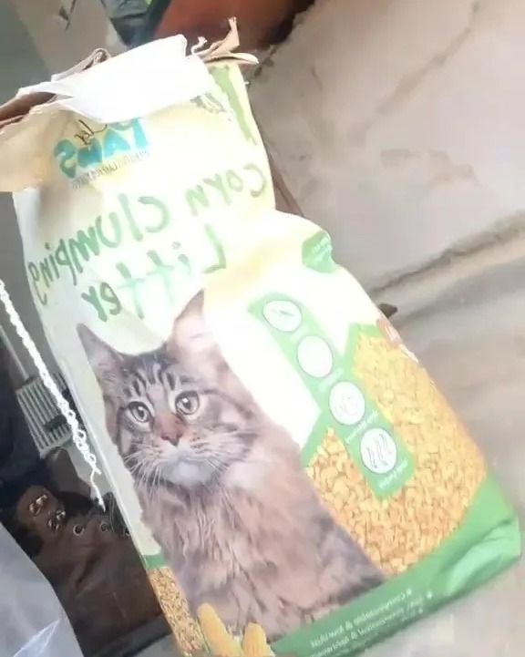 A bag of corn clumping cat litter.