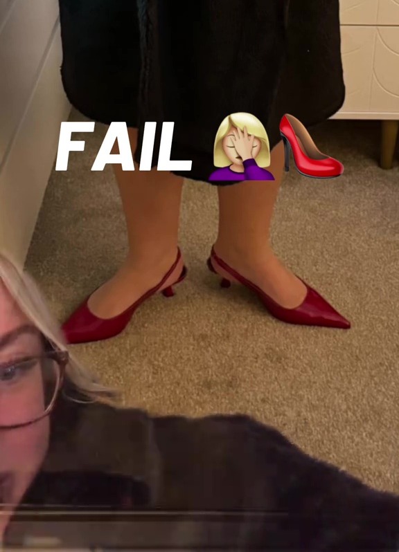 Woman's red shoes and a "fail" caption.