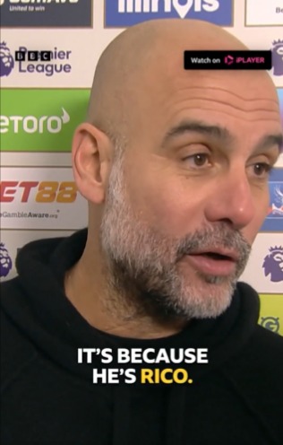 Pep Guardiola bizarrely responded to question about Rico Lewis' red card